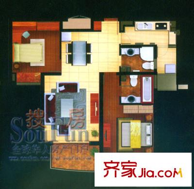 達(dá)利廣場戶型圖5#樓B戶型 2室2廳2衛(wèi)