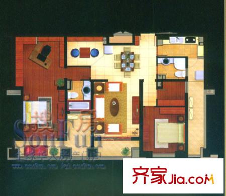 達(dá)利廣場戶型圖5#樓B戶型 2室2廳2衛(wèi)