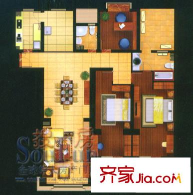 達利廣場戶型圖5#D戶型 3室2廳2衛(wèi)