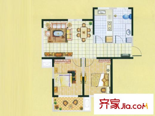 九洲佳園高層1#、2號樓A戶型 2室2廳1衛(wèi)1廚