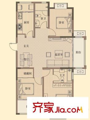 山河城戶型圖9#一單元01戶型 3室2廳2衛(wèi)1廚