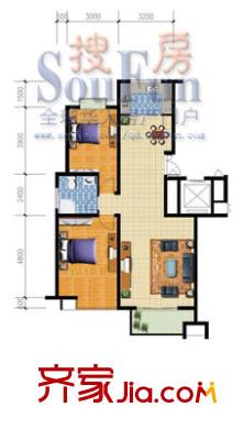 城建陽光山色戶型圖B9，10樓標(biāo)準(zhǔn)戶型 2室2廳1衛(wèi)1廚