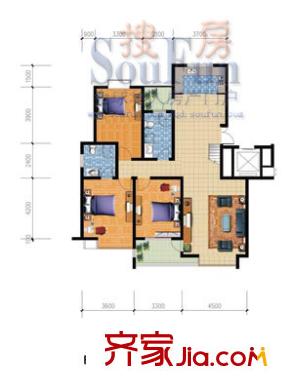 城建陽光山色戶型圖B8樓標(biāo)準(zhǔn)戶型頂層 3室2廳2衛(wèi)1廚