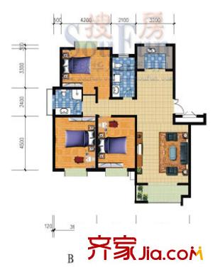 城建陽光山色戶型圖B6樓標(biāo)準(zhǔn)戶型1 3室2廳2衛(wèi)1廚