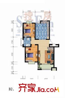 城建陽光山色戶型圖B樓標(biāo)準(zhǔn)戶型夾層 2室2廳1衛(wèi)1廚