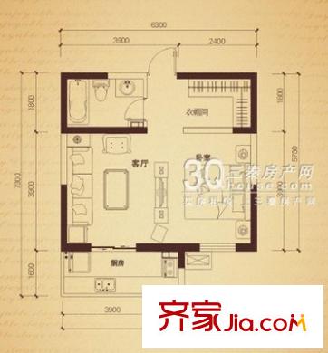 百通馨苑二區(qū) 1室 戶型圖
