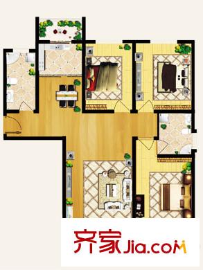 深港城一期4-8#、13-14#高層D戶型 3室2廳2衛(wèi)1廚