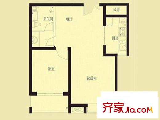 中南海灣新城戶型圖2號樓標(biāo)準(zhǔn)層B戶型 1室2廳1衛(wèi)