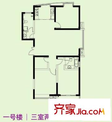 中南海灣新城戶型圖一號樓標(biāo)準(zhǔn)層 3室2廳2衛(wèi)1廚