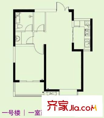 中南海灣新城戶型圖一號(hào)樓標(biāo)準(zhǔn)層 1室2廳1衛(wèi)1廚