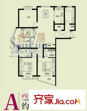 中南海灣新城戶型圖4號(hào)標(biāo)準(zhǔn)層A戶型 3室2廳2衛(wèi)