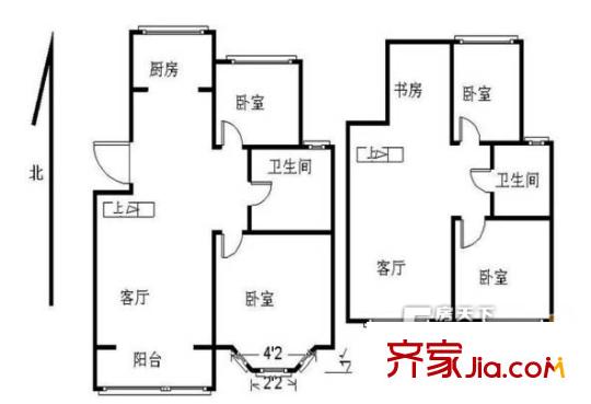 百通馨苑戶型圖4室戶型圖 4室2廳2衛(wèi)1廚