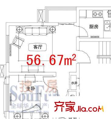 廣華海岸陽光戶型圖1室1廳1衛(wèi)
