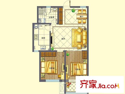 花好月圓戶型圖3號樓C6戶型 2室2廳1衛(wèi)