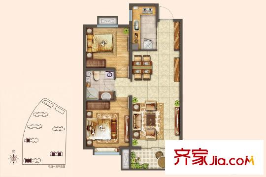 海爾世紀(jì)公館A戶型 2室2廳1衛(wèi)1廚
