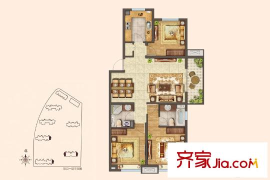 海爾世紀(jì)公館E戶型 3室2廳1衛(wèi)1廚