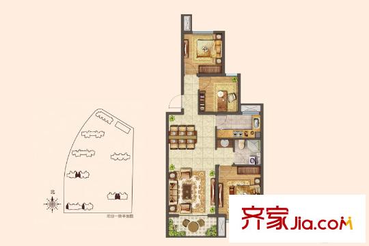 海爾世紀(jì)公館F戶型 3室2廳1衛(wèi)1廚