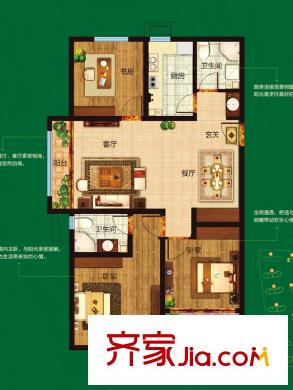 海爾鼎世華府C區(qū)4#S3戶型 3室2廳2衛(wèi)1廚