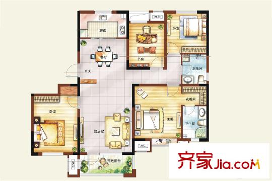 卓越皇后道1#、2#、3#樓標(biāo)準(zhǔn)層?xùn)|戶D1戶型 4室2廳2衛(wèi)1廚