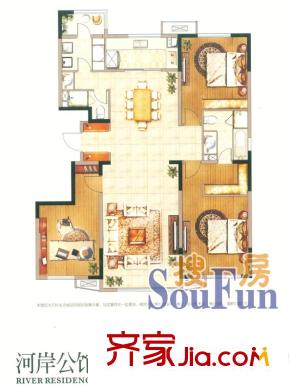 萬科生態(tài)城戶型圖4#、5號樓3A戶型 3室2廳2衛(wèi)1廚