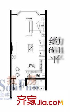 千禧龍花園戶型圖標(biāo)準(zhǔn)層一居室 1室1廳1衛(wèi)