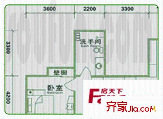 千禧龍花園戶型圖標(biāo)準(zhǔn)層一居室 1室2廳1衛(wèi)1廚