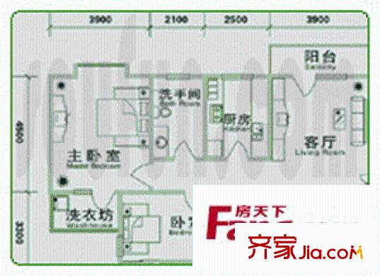 千禧龍花園戶型圖標(biāo)準(zhǔn)層兩居室 2室2廳1衛(wèi)1廚