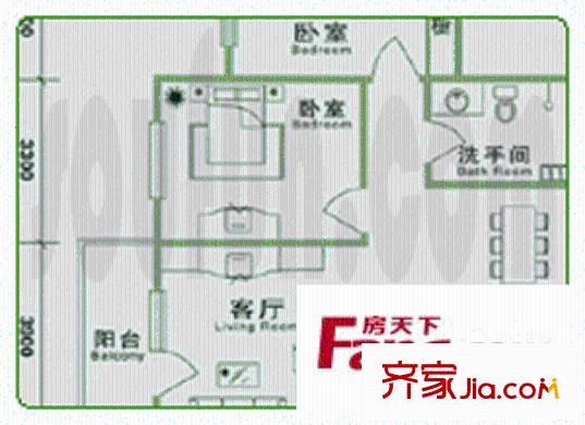 千禧龍花園戶型圖標(biāo)準(zhǔn)層兩居室 2室2廳1衛(wèi)1廚