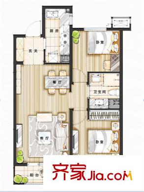 萬科城戶型圖三期國際公園1-4#戶型圖 2室2廳1衛(wèi)1廚