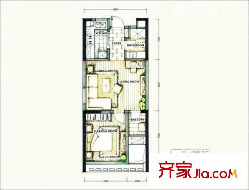 萬科城戶型圖戶型圖 1室2廳1衛(wèi)1廚