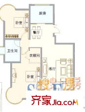 海信靜湖瑯園戶型圖1、2號(hào)西戶 2室2廳1衛(wèi)