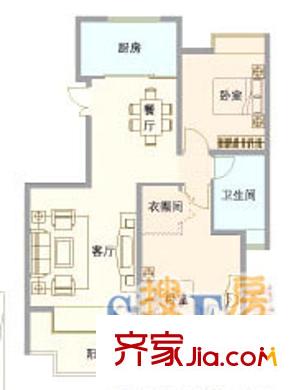 海信靜湖瑯園戶型圖1、2中間戶 2室2廳1衛(wèi)