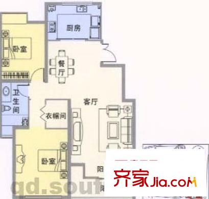 海信靜湖瑯園戶型圖溫馨兩室 2室2廳1衛(wèi)