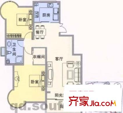 海信靜湖瑯園戶型圖溫馨兩室 2室2廳1衛(wèi)
