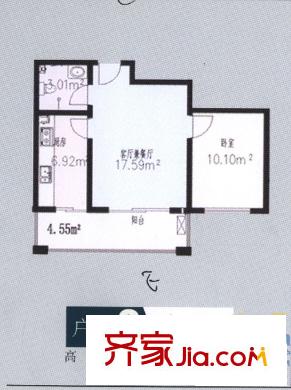 百通馨苑三區(qū)戶型圖 C戶型 1室1廳1衛(wèi)