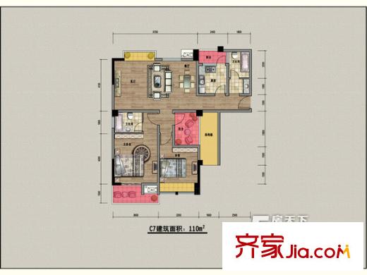 美林西岸1、7、8#C7戶型  2室1廳2衛(wèi)1廚