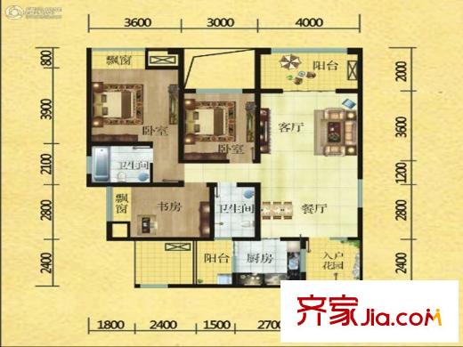 華西歐洲花園B2戶型 3室2廳2衛(wèi)1廚
