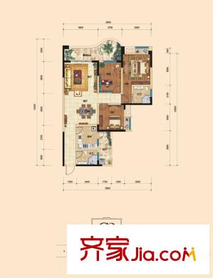樹高威尼斯城C2戶型 3室2廳2衛(wèi)1廚