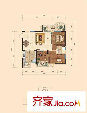 樹高威尼斯城C1戶型 3室2廳2衛(wèi)1廚