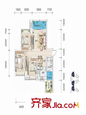英酈莊園?曼城I2戶型 3室2廳1衛(wèi)1廚