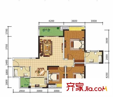 卓信金楠天街二期E戶(hù)型 3室2廳2衛(wèi)1廚