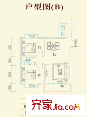 美集財富時代B戶型 2室2廳1衛(wèi)1廚