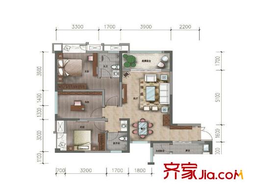 圣名國際廣場(chǎng)2號(hào)樓L3戶型 2室2廳1衛(wèi)1廚
