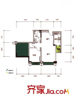 華美美立方1號樓E3戶型 1室2廳1衛(wèi)1廚