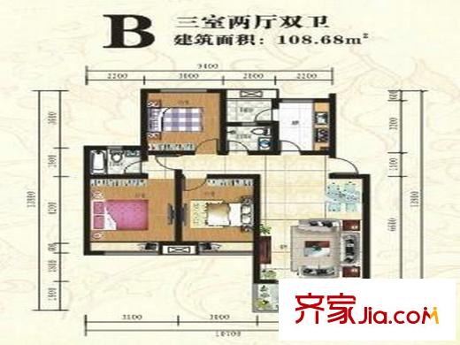 安縣濱江世紀(jì)花園C2戶型 2室2廳1衛(wèi)