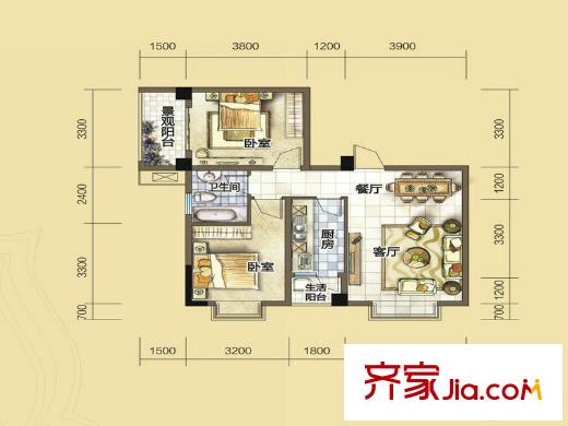 匯川喜來(lái)公社F2戶型 2室2廳1衛(wèi)1廚