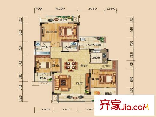 上馬?觀花府邸D1戶型 3室2廳2衛(wèi)1廚