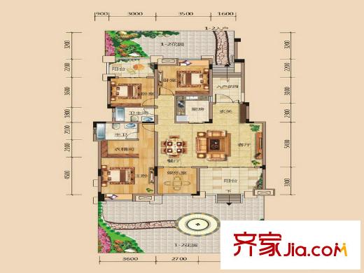上馬?觀花府邸B3戶型 4室2廳2衛(wèi)4廚