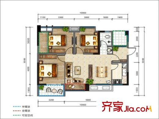 新泰國際C2戶型 3室2廳1衛(wèi)1廚