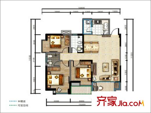 新泰國際A3戶型 3室2廳2衛(wèi)1廚